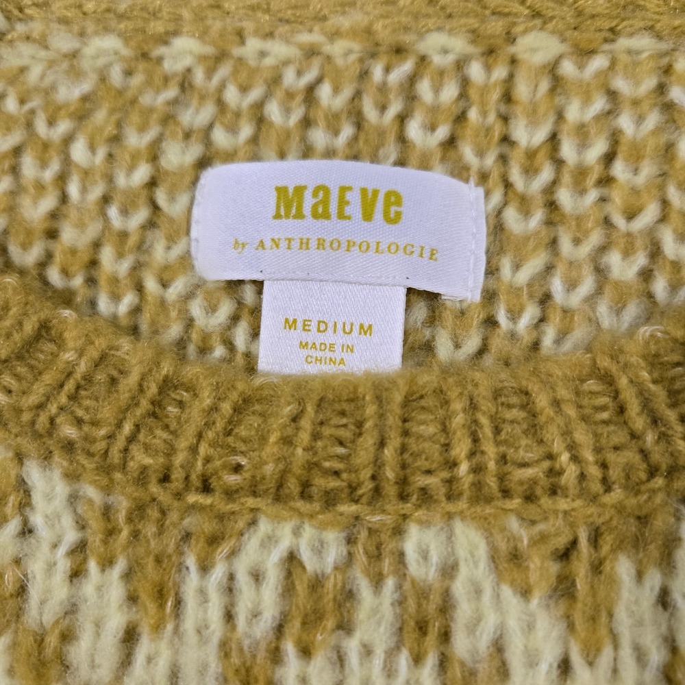 Anthropologie Maeve Sigfried Diamond Argyle Sweater M Chartreuse Wool Blend - Picture 2 of 10